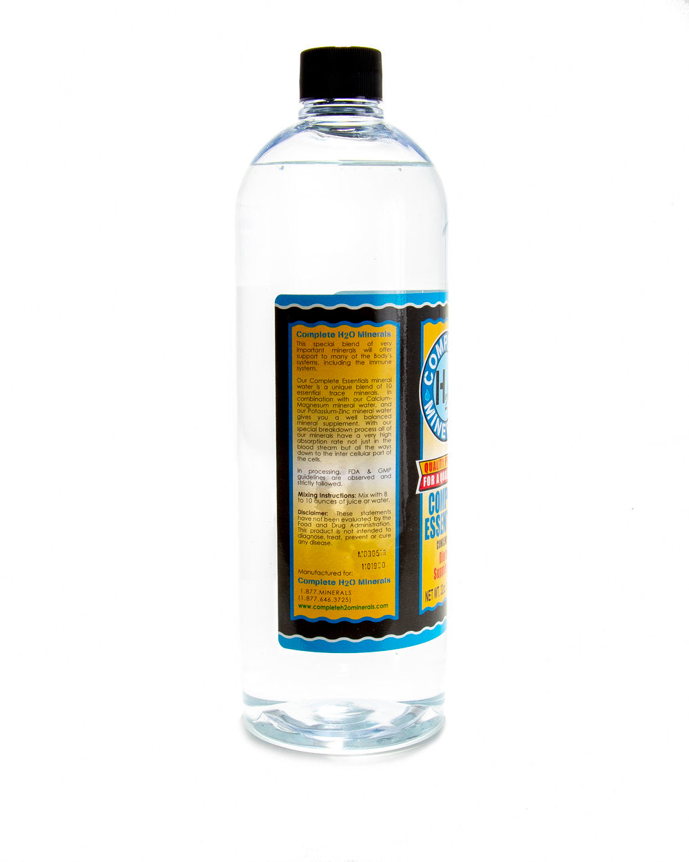 Clear bottle with a colorful label on a white background. Bottle of Complete Essentials supplement with a black cap on a white background. Includes: Copper – 172 mcg (15% DV)
Selenium – 115 mcg (45% DV)
Manganese – 115 mcg (1% DV)
Chromium – 115 mcg (45% DV)
Indium – 46 mcg (+)
Molybdenum – 23 mcg (25% DV)
Cobalt – 14 mcg (50% DV)
Vanadium – 12 mcg (120% DV)
Boron – 12 mcg (1% DV)