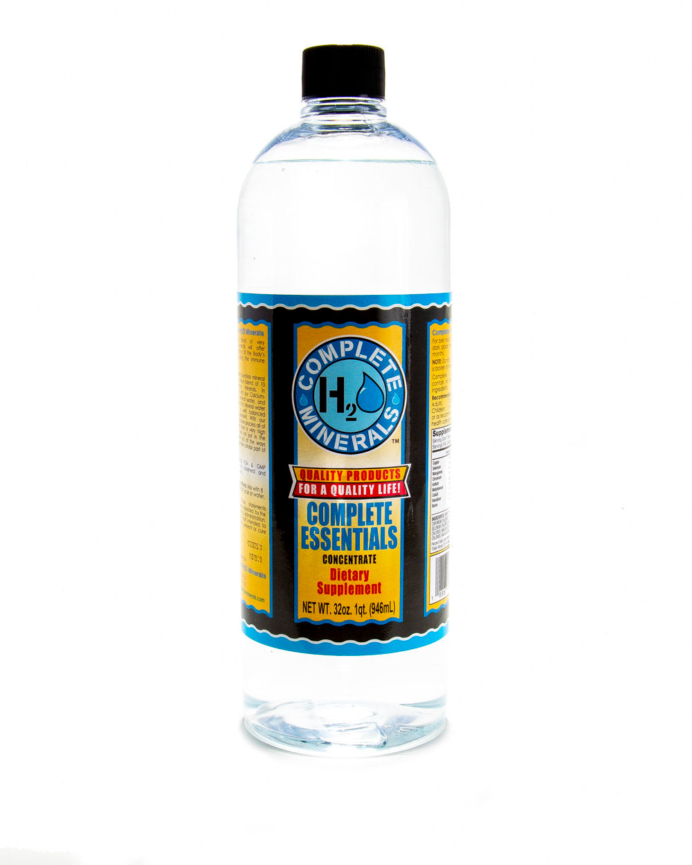 Bottle of Complete Essentials supplement with a black cap on a white background. Includes: Copper – 172 mcg (15% DV)
Selenium – 115 mcg (45% DV)
Manganese – 115 mcg (1% DV)
Chromium – 115 mcg (45% DV)
Indium – 46 mcg (+)
Molybdenum – 23 mcg (25% DV)
Cobalt – 14 mcg (50% DV)
Vanadium – 12 mcg (120% DV)
Boron – 12 mcg (1% DV)