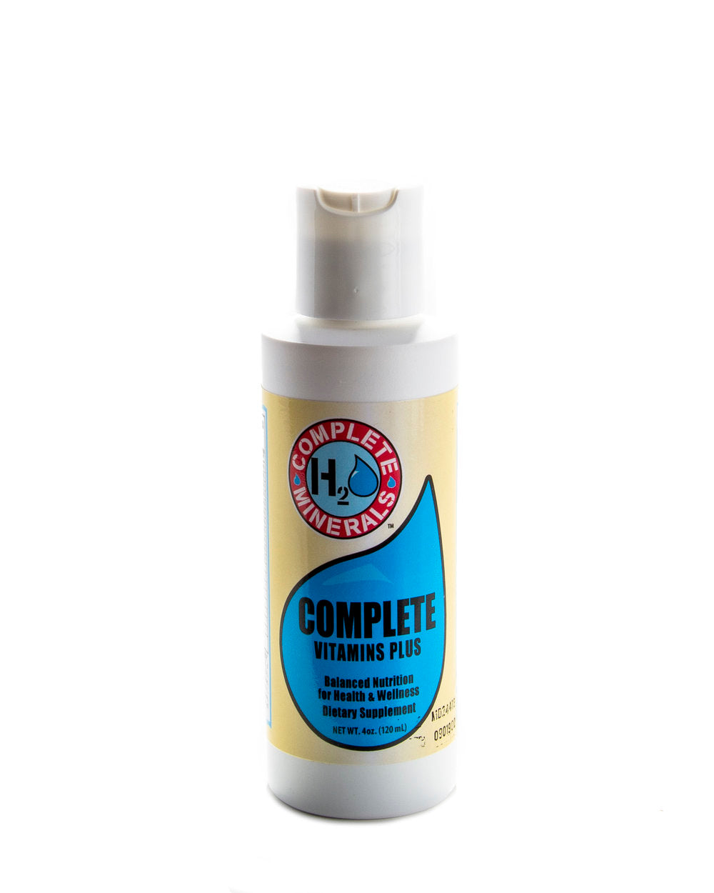 Bottle of Complete Minerals H2O supplement on a white background