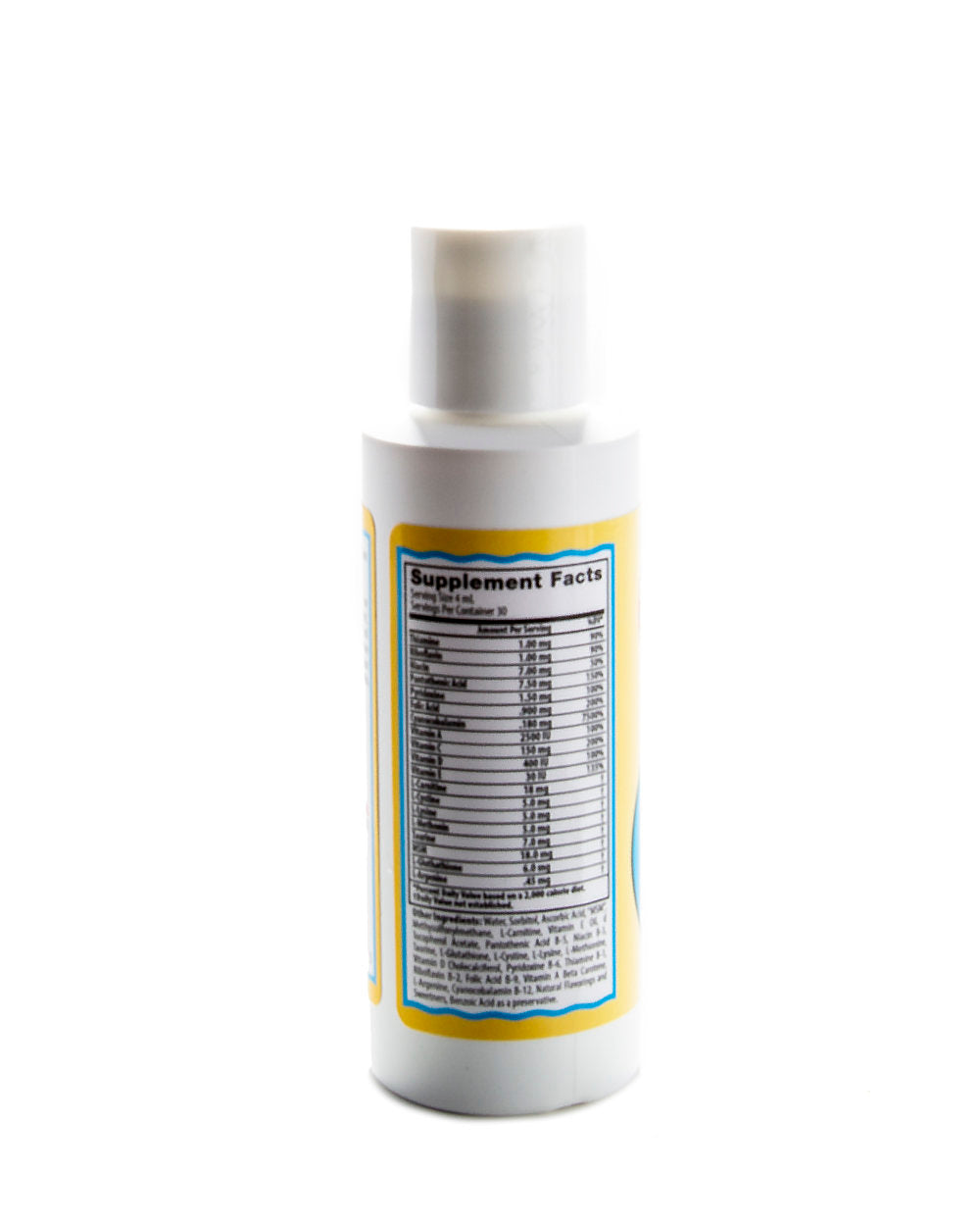 Supplement bottle with label on a white background