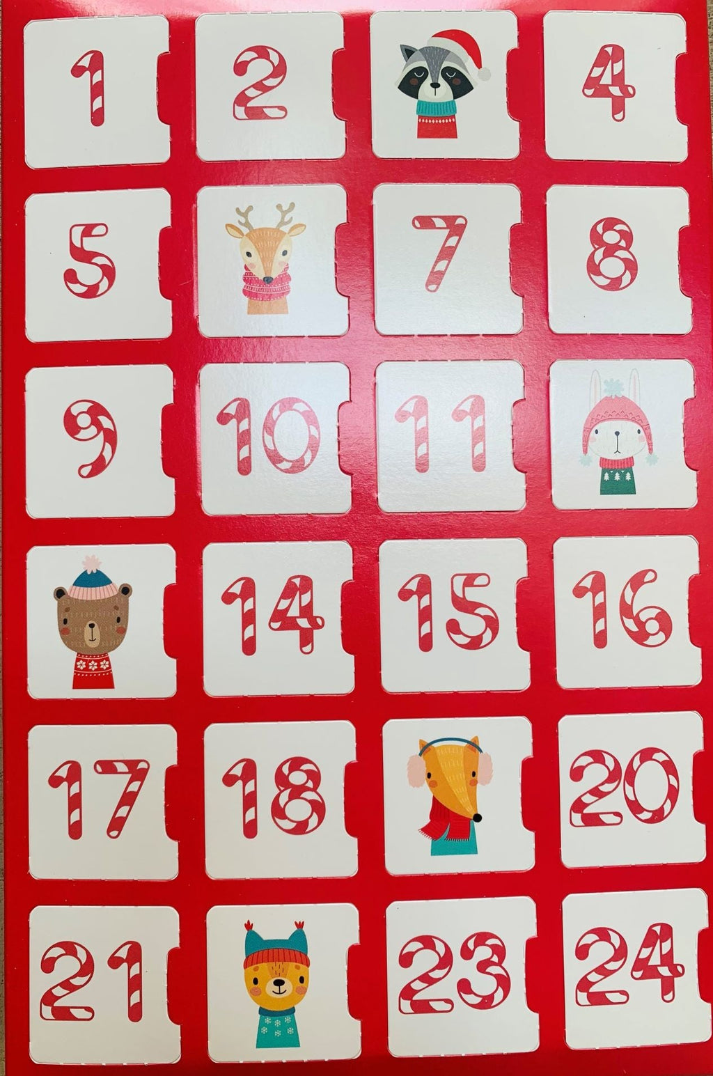 Crystal lover’s Christmas advent calendar with 24 numbered doors, festive holiday characters and red-and-white design, spiritual wellness countdown gift for crystal enthusiasts, meditation lovers and metaphysical gift seekers.