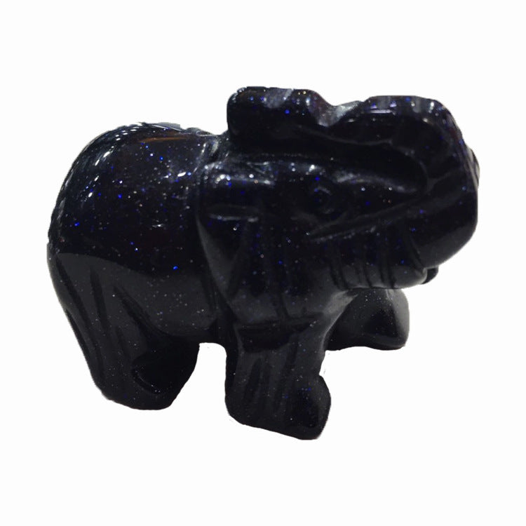 Hand-Carved Blue Sandstone Crystal Elephant Figurine – Gemstone Ornament for Good Luck, Prosperity, Wisdom, Feng Shui, Spiritual Altar & Home Decor