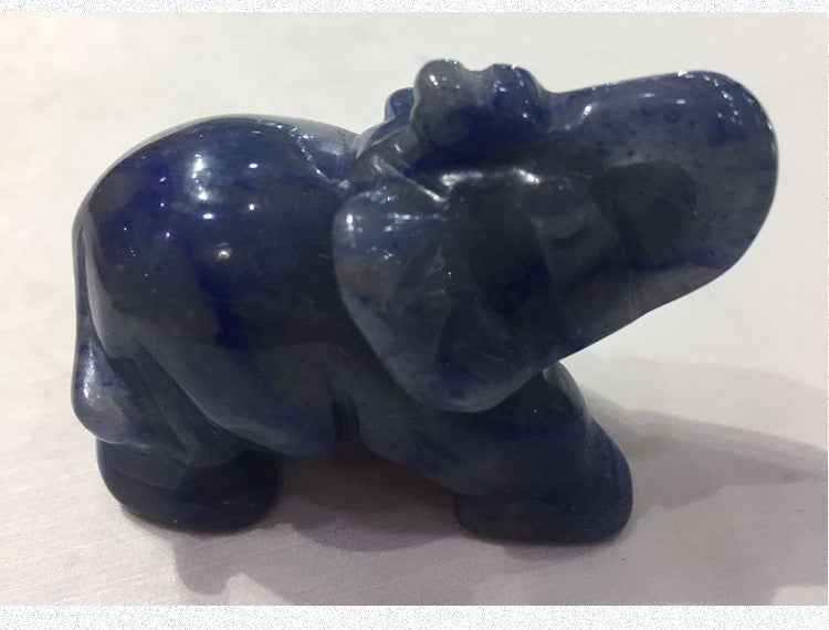 Handcrafted Blue Sandstone Crystal Elephant Ornament – Gemstone Figurine for Good Luck, Prosperity, Wisdom, Spiritual & Feng Shui Home Decor