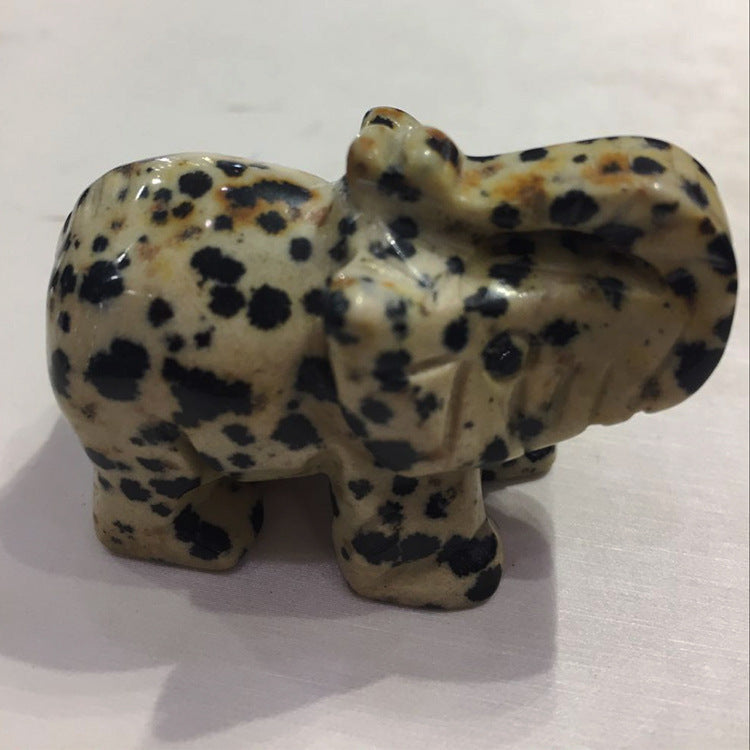 Hand-Carved Speckled Stone Crystal Elephant Figurine – Gemstone Ornament for Good Luck, Prosperity, Wisdom, Feng Shui, Spiritual Altar & Home Decor
