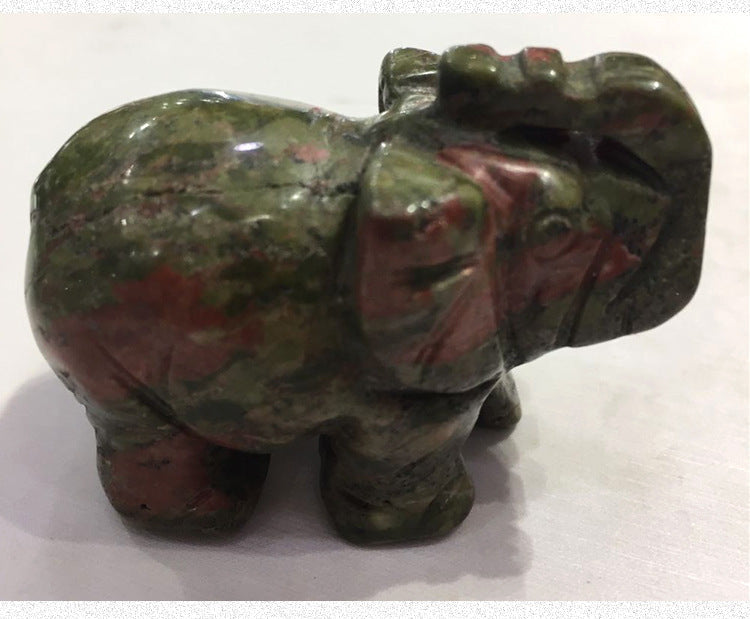 Hand-Carved Green Crystal Elephant Figurine – Natural Gemstone Ornament for Good Luck, Prosperity, Wisdom, Feng Shui, Spiritual Altar & Home Decor