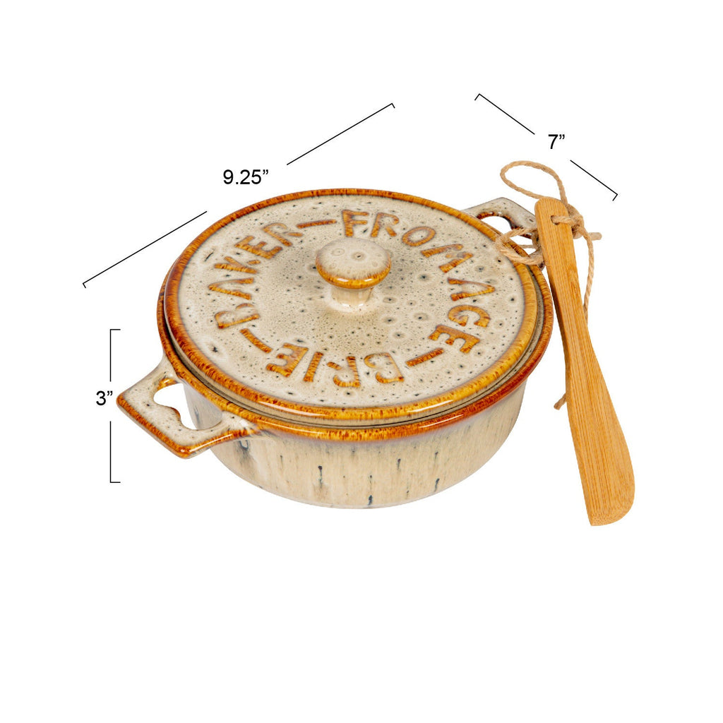 Ceramic Brie Baker with Bamboo Spreader