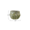 Green textured pot with dimensions on a white background