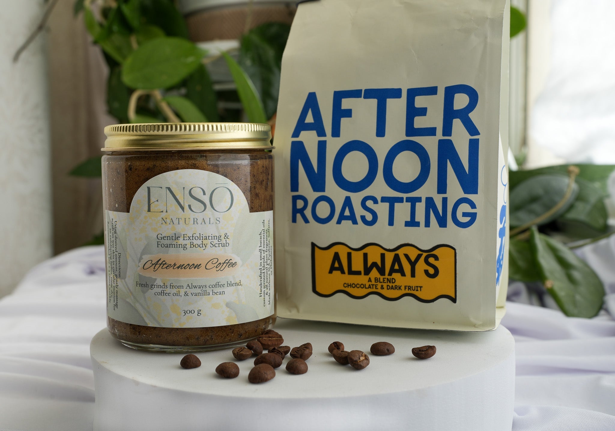 ENSO Naturals Afternoon Coffee Gentle Foaming Sugar Body Scrub with Coffee Grounds & Afternoon Roasting Coffee for Exfoliating, Smoothing & Soft Skin