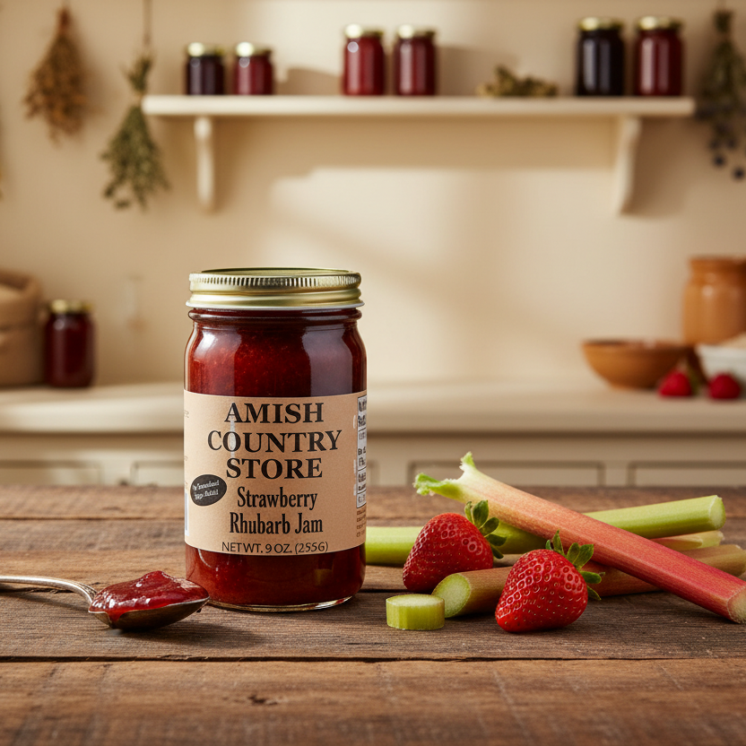Strawberry Rhubarb Jam – No Sugar Added (8 oz) | Amish Country Store