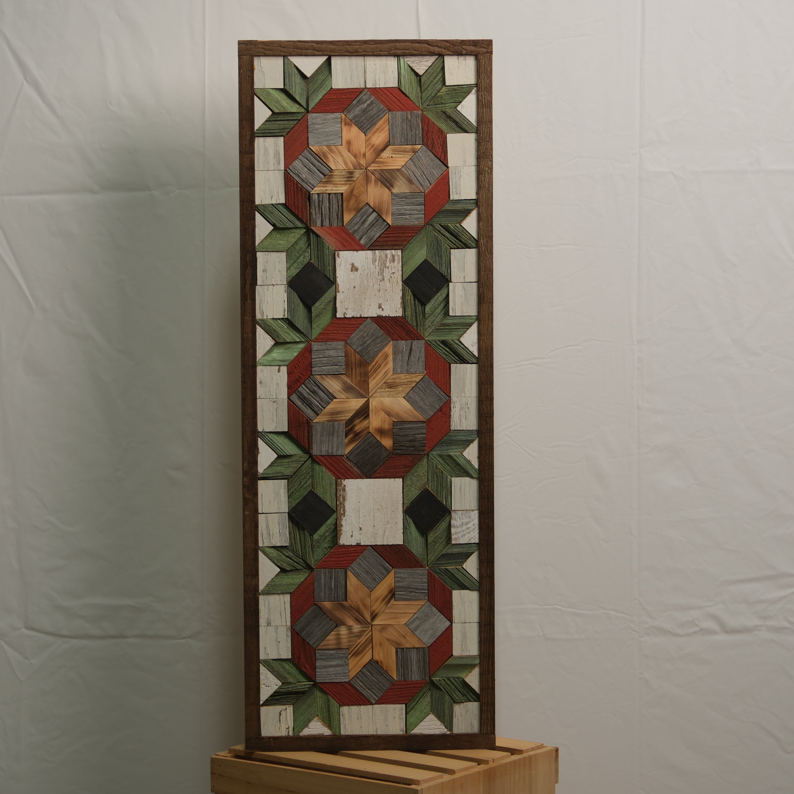 Handmade Amish Barn Quilt Banner Wall Art – 10.5in x 30in Reclaimed Wood Mosaic