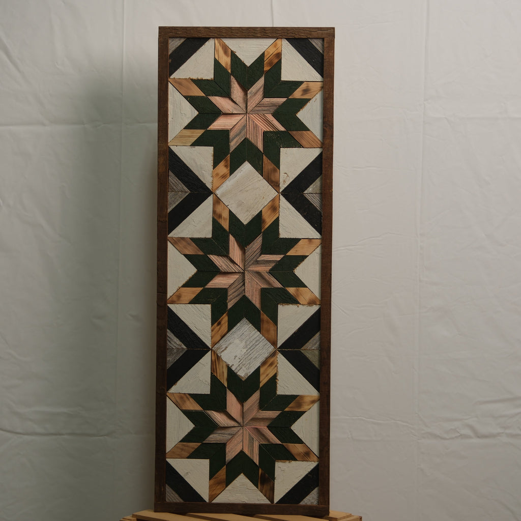 Handmade Amish Barn Quilt Banner Wall Art – 10.5in x 30in Reclaimed Wood Mosaic