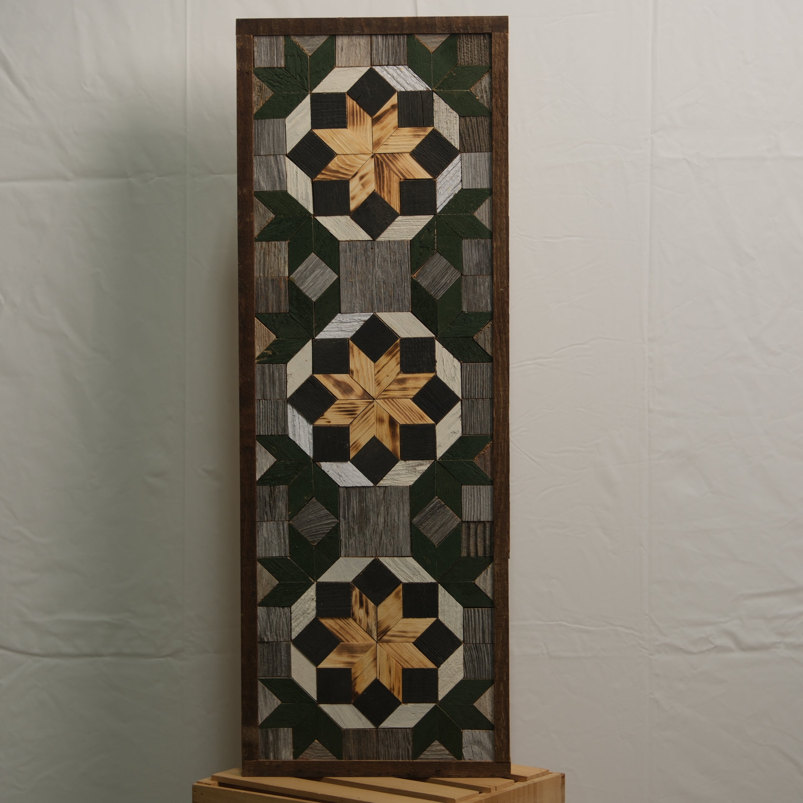 Handmade Amish Barn Quilt Banner Wall Art – 10.5in x 30in Reclaimed Wood Mosaic