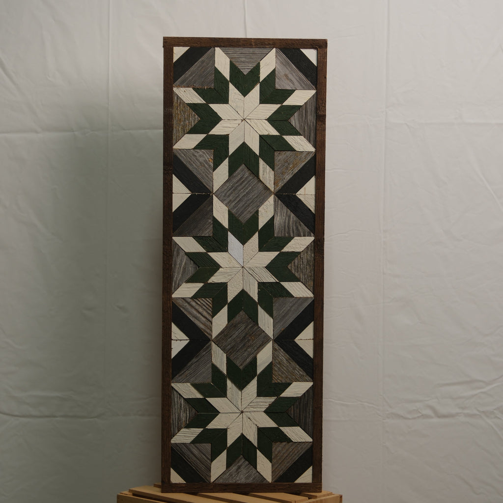 Handmade Amish Barn Quilt Banner Wall Art – 10.5in x 30in Reclaimed Wood Mosaic