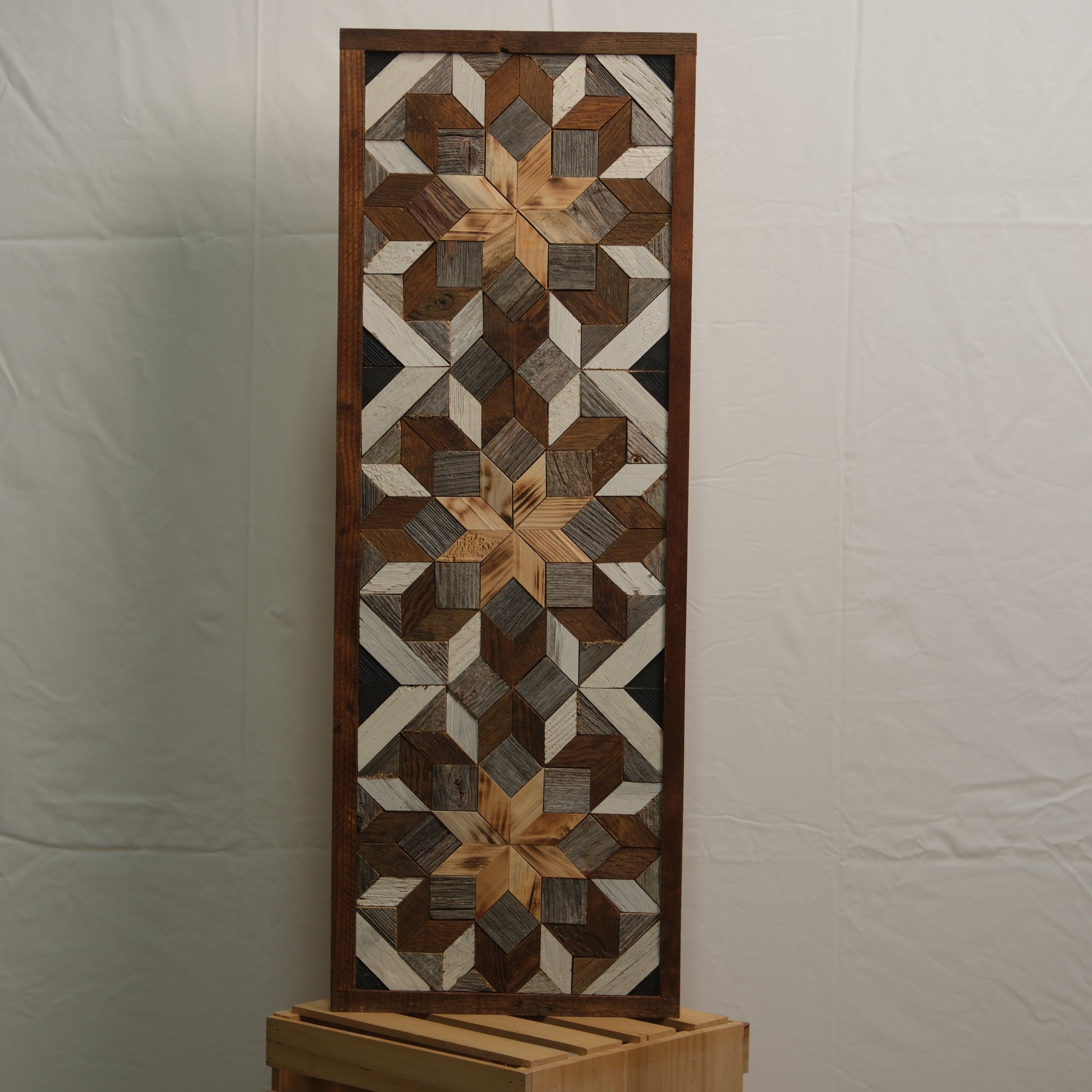 Handmade Amish Barn Quilt Banner Wall Art – 10.5in x 30in Reclaimed Wood Mosaic