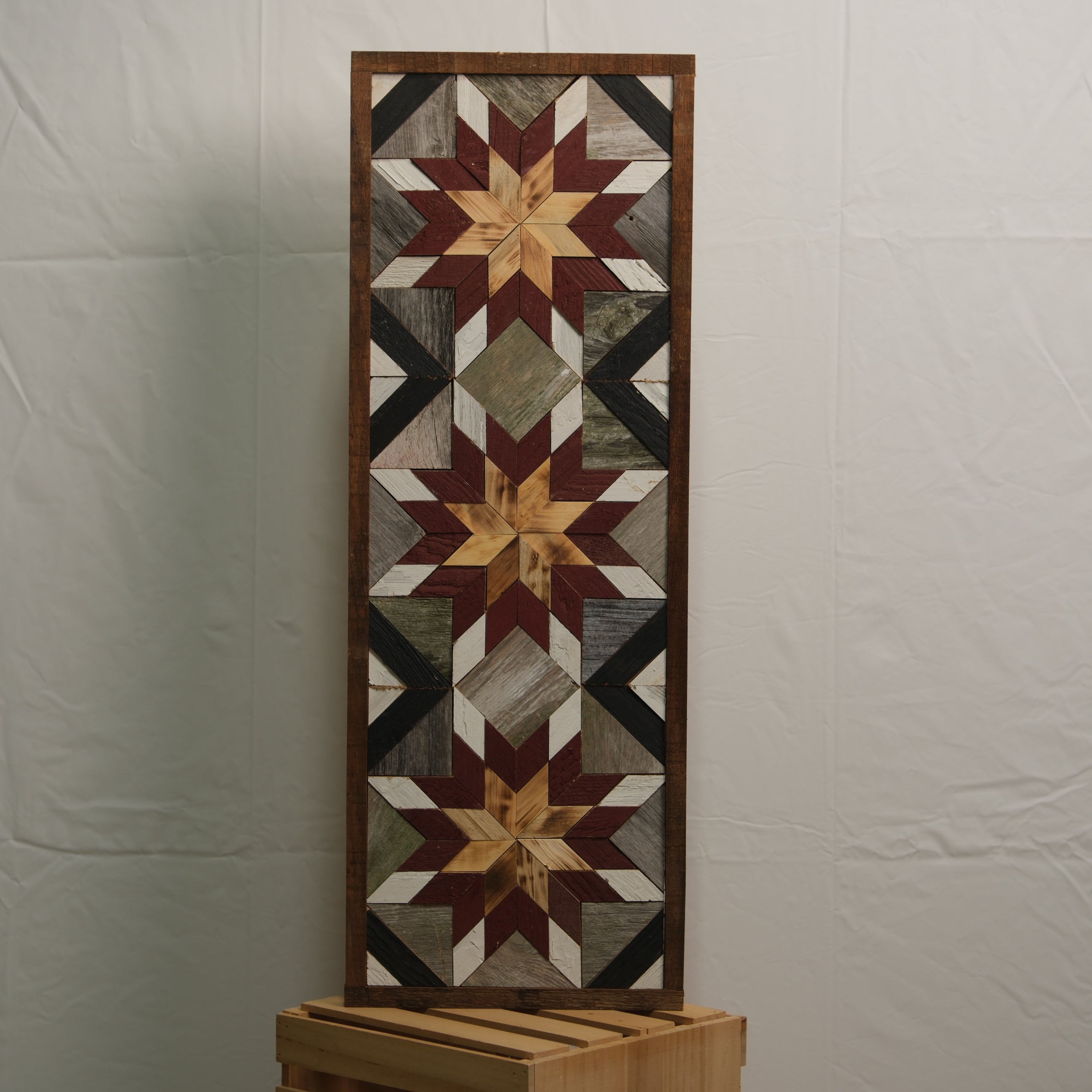 Handmade Amish Barn Quilt Banner Wall Art – 10.5in x 30in Reclaimed Wood Mosaic