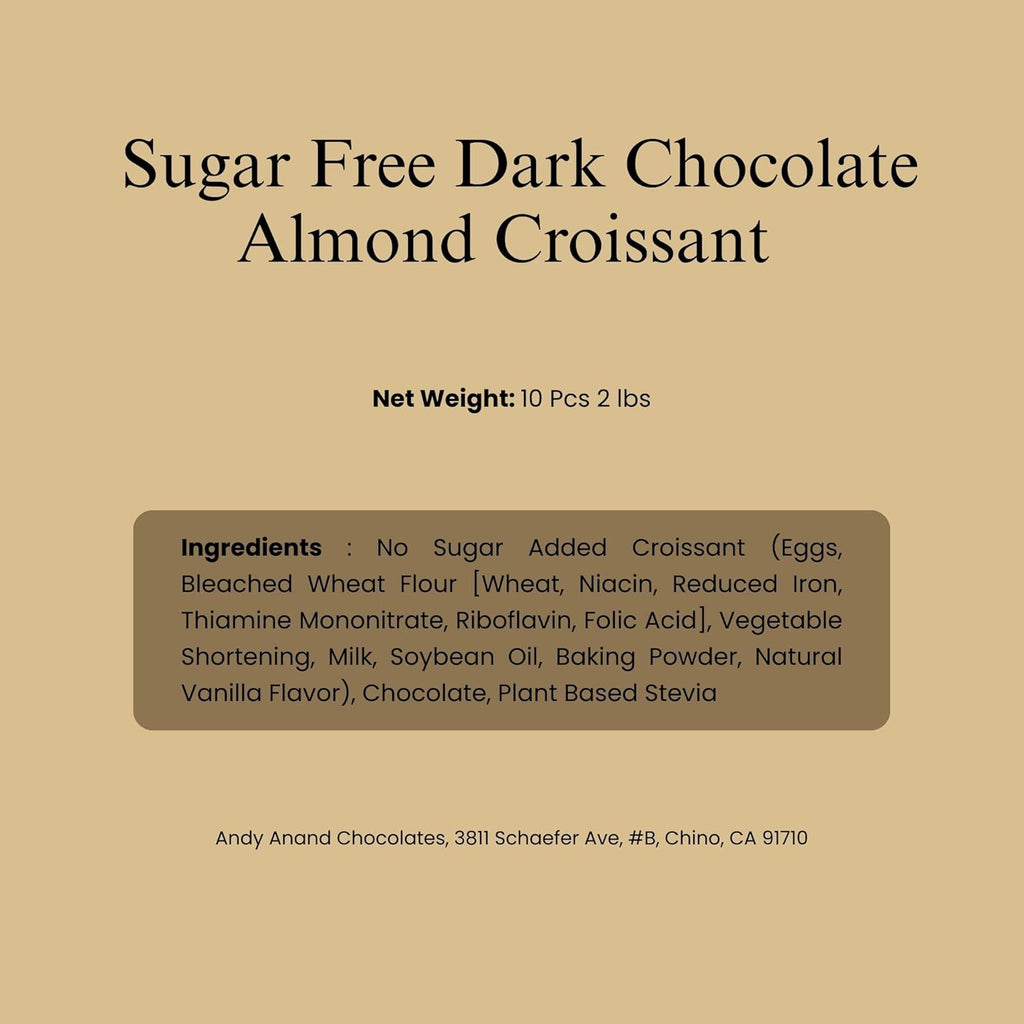 Andy Anand Sugar Free Dark Chocolate Almond Croissants Cake, 10 Pcs - 2 lbs. Handcrafted Guilt-Free Treats with Rich Chocolate Filling Inside and Crunchy Toasted Almond Topping