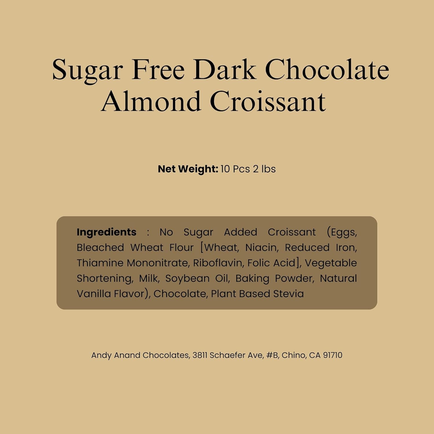 Andy Anand Sugar Free Dark Chocolate Almond Croissants Cake, 10 Pcs - 2 lbs. Handcrafted Guilt-Free Treats with Rich Chocolate Filling Inside and Crunchy Toasted Almond Topping