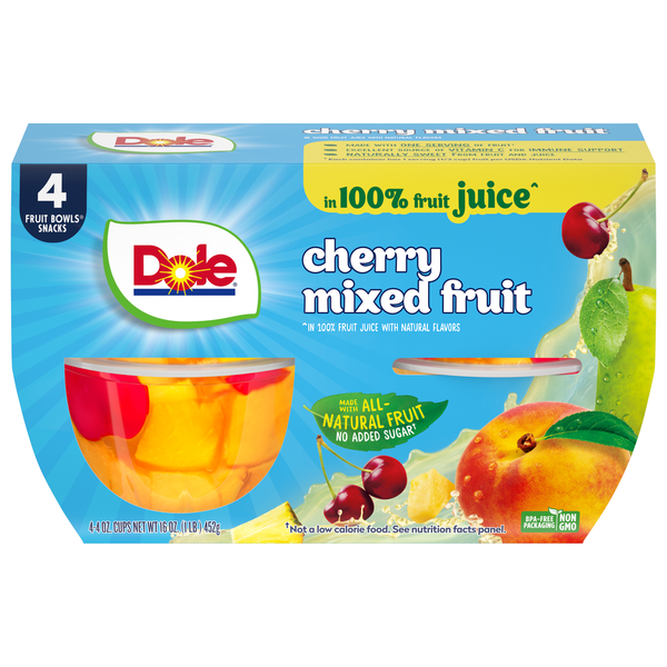 Dole cherry mixed fruit juice box on a white background Dole Fruit Juice, Cherry Mixed Fruit