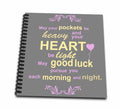 3dRose InspirationzStore Inspirational Quotes - Irish blessing rhyme for wealth abundance happiness and good luck - rhyming poem typography - Grey - Drawing Books (db_58342)