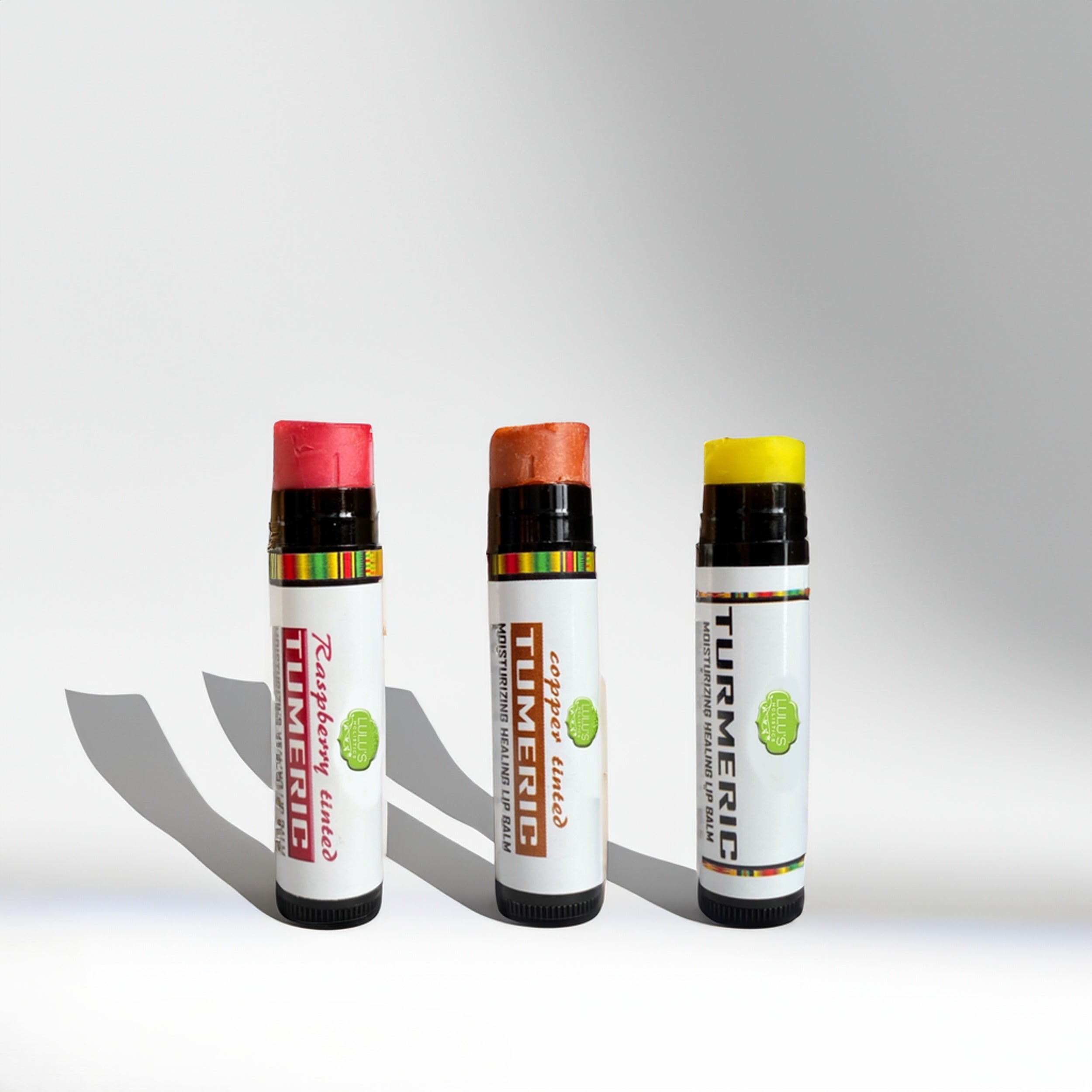 Turmeric Brightening Lip Balm Set - for Dark, Dry Lips (Plain, Copper, Raspberry)