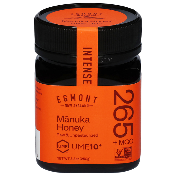 EGMONT - New Zealand - Manuka Honey 265+ MGO: Raw & Unpasteurized UMF 10+ NET WT 8.8oz (250g) NON GMO Project VERIFIED