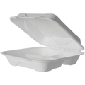 Eco-Products Vanguard Renewable & Compostable Sugarcane Clamshell, 3-Compartment, 9in x 9in x 3in (QTY 200), SKU EP-HC93NFA