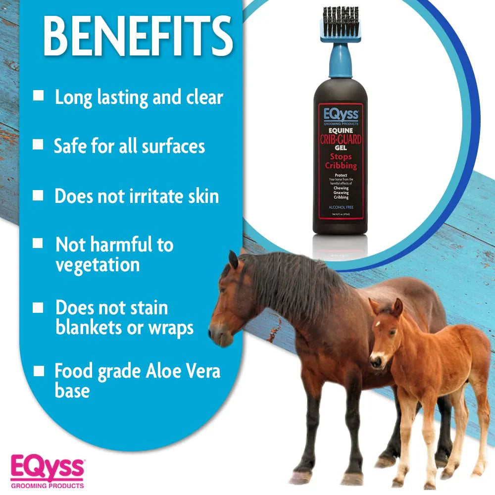 EQyss Crib-Guard Anti-Chew Gel for Horses with Brush, Aloe Vera Anti-Cribbing Formula, Clear Long-Lasting Chew Deterrent for Wood, Fences & Stalls, 16 oz