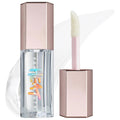 Lip gloss with applicator and hexagonal packaging on a white background. Fenty Beauty Gloss Bomb Heat: Lip Plumper & Luminizer for Fuller, High-Shine Lips | Cruelty-Free Lip Gloss