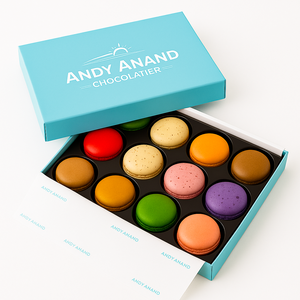 Andy Anand French Macarons (12 Pcs) Made Fresh Daily, Gluten Free, Gift Boxed Delicious, Succulent, Divine, Elevate Your Macarons: Unique Flavors and Fillings to Try