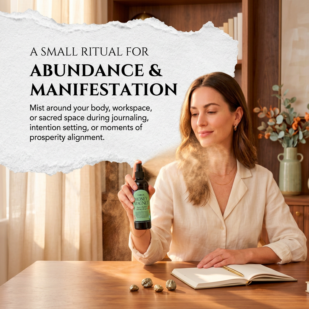 Circe Money Magnet Reiki-Infused Prosperity Smudge Spray with Patchouli, Sweet Orange & Myrrh Essential Oils – Abundance & Manifestation Ritual Mist
