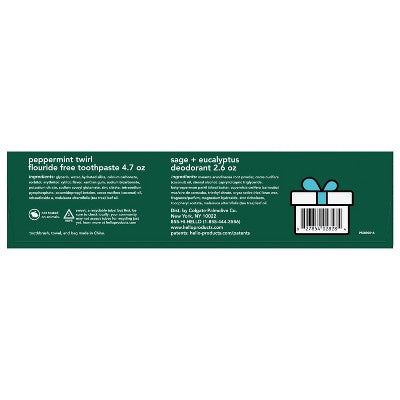 hello Home for the Holidays Toothpaste & Deodorant Travel Kit with Peppermint Twist Fluoride-Free Toothpaste, Sage + Eucalyptus Deodorant and Zippered Toiletry Bag