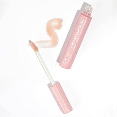 Pink lip gloss with applicator on a white background. Pacifica Vegan Collagen Lip Plumping Gloss 0.22 fl oz - New. FORMULATED WITHOUT:
Parabens, phthalates, or mineral oil.

PACIFICA PROMISE:
Always 100% vegan &amp; cruelty-free made with compassion for the planet, animals &amp; you.