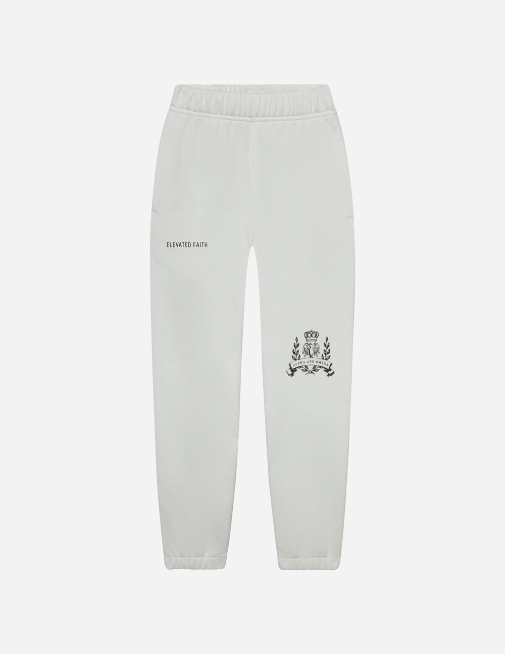 Light gray sweatpants with a logo on a white background