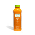 Pressed Juice bottle with green cap labeled 'pure green Golden Girl' on a white background. GOLDEN GIRL: Cold-Pressed NON-GMO Juice Drink with Pineapple, Carrot, Tumeric, Lemon, Ginger, No Added Sugar, Gluten-Free