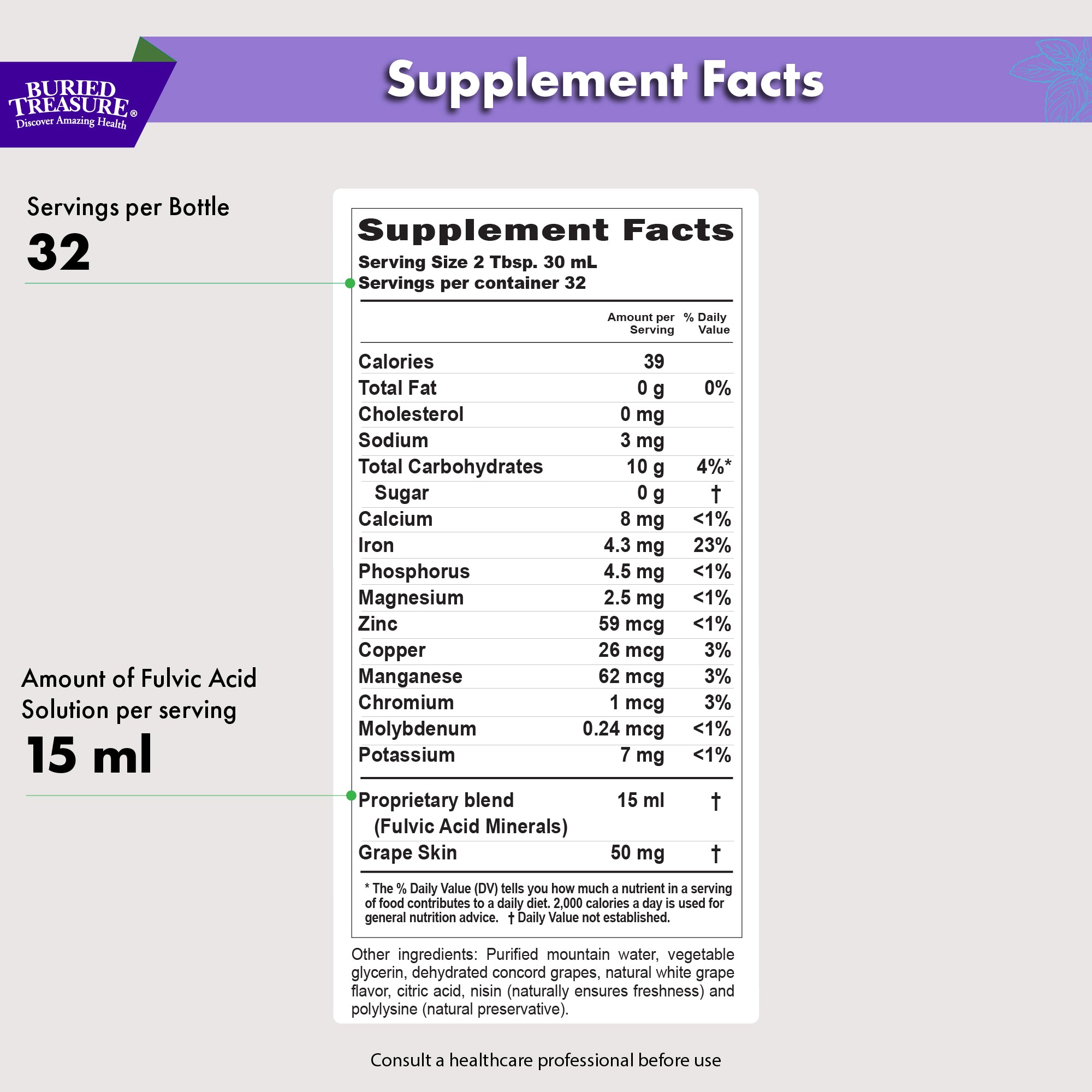 Fulvic Minerals Complex – Humic Shale-Derived Minerals, Grape Flavored, 32 Servings