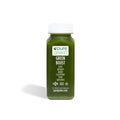 Green smoothie bottle with 'pure green' label on a white background. GREEN BOOST SHOT: Cold-Pressed NON-GMO Juice Drink with with Cucumber, Apple, Celery, Spinach, Ginger, Kale, Apple Cider, Vinegar, Spirulinal, Mint, No Added Sugar, Gluten-Free