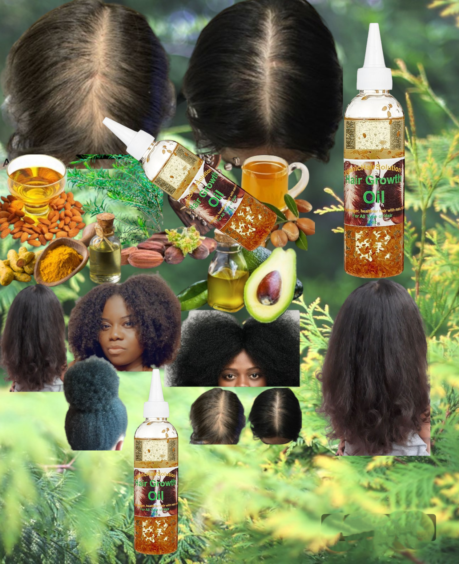 HAIR GROWTH TREATMENT OIL with Peppermint Oil, Tea Tree Oil, Argan oil, Jojoba seed, Avocado oil, Castor oil, Sweet Almond, Vitamin E Oil for Scalp and Hair
