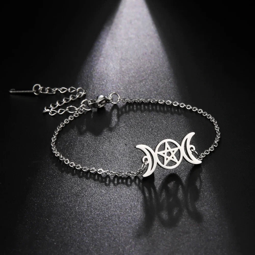 Triple Moon Pentacle Adjustable Bracelet