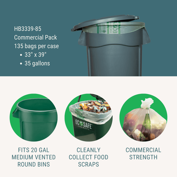 EcoSafe Zero Waste 35 Gal Compostable Bags - 33x39 (QTY 135), SKU HB3339-85