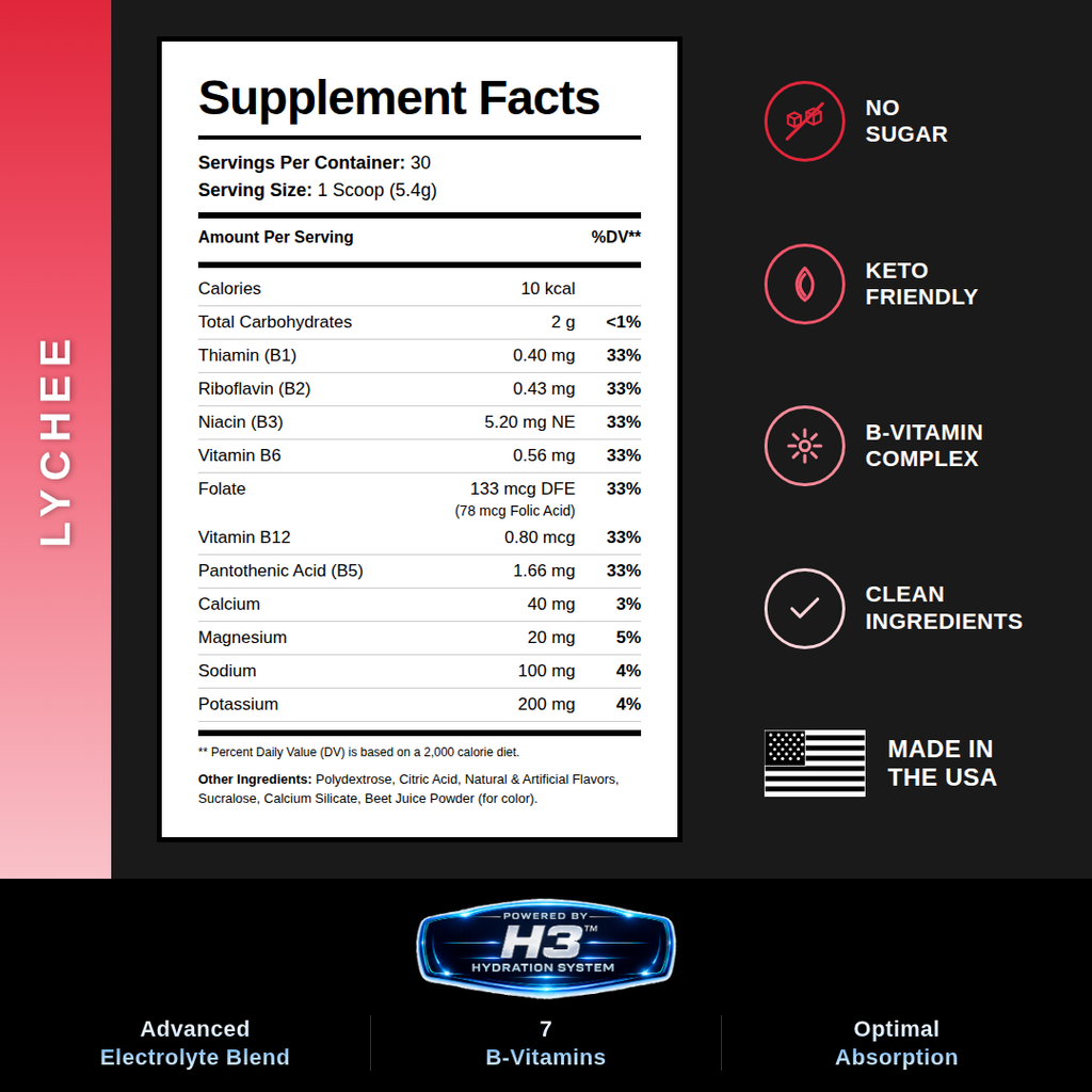 HYDRATE! (Lychee) Advanced Electrolyte Hydration Powder