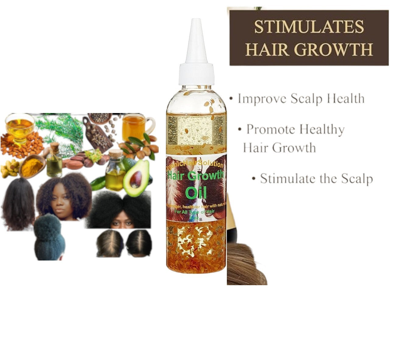 HAIR GROWTH TREATMENT OIL with Peppermint Oil, Tea Tree Oil, Argan oil, Jojoba seed, Avocado oil, Castor oil, Sweet Almond, Vitamin E Oil for Scalp and Hair