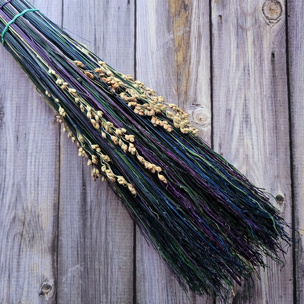 Hand Painted Decorative Round Broom – 24” Folk Art Broomcorn Besom