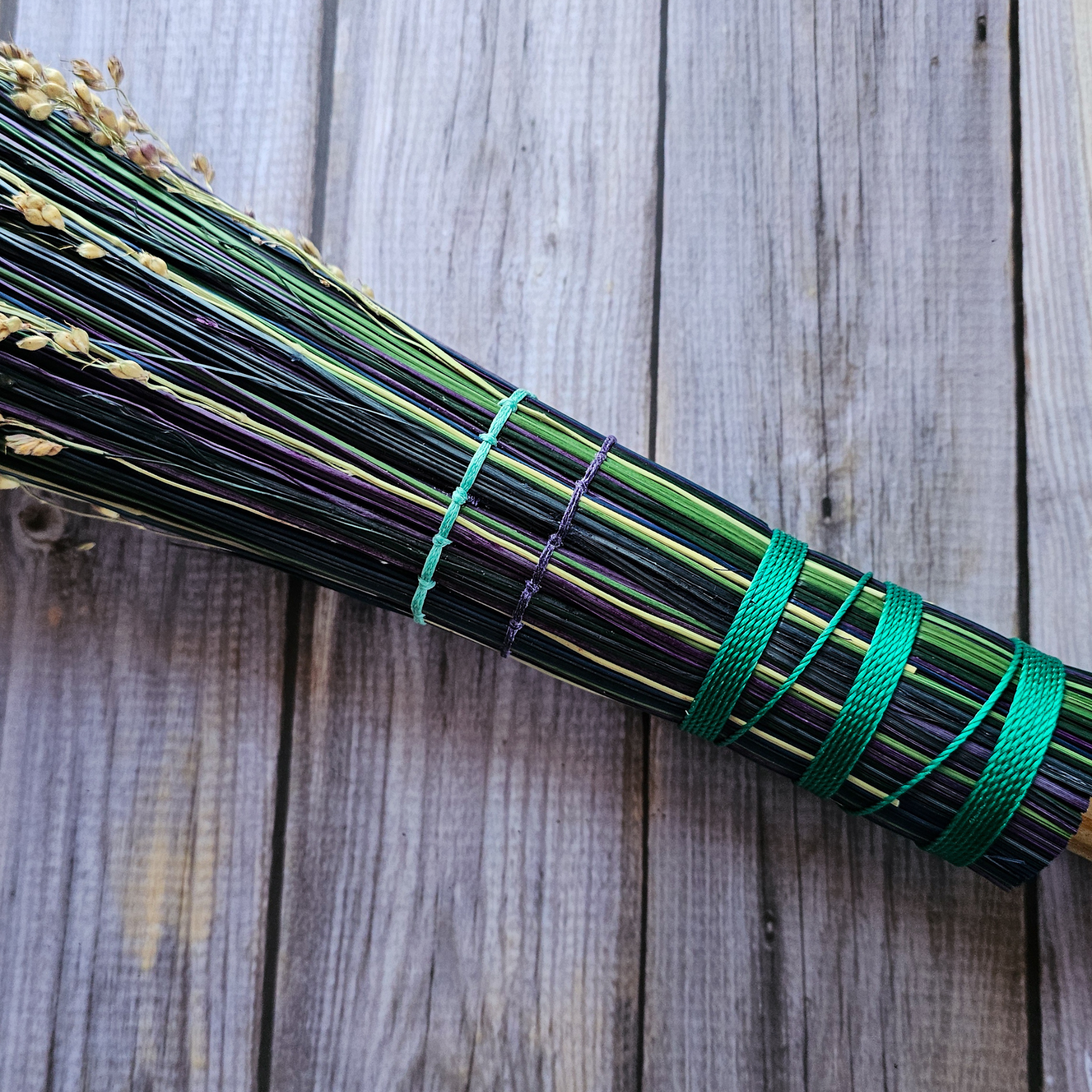 Hand Painted Decorative Round Broom – 24” Folk Art Broomcorn Besom
