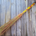 Hand Painted Decorative Round Broom - 26" Folk Art Besom Broom Yellow and Pink