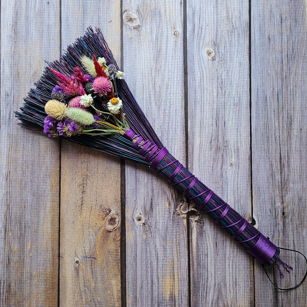 Hand Crafted Floral Broom, 15"