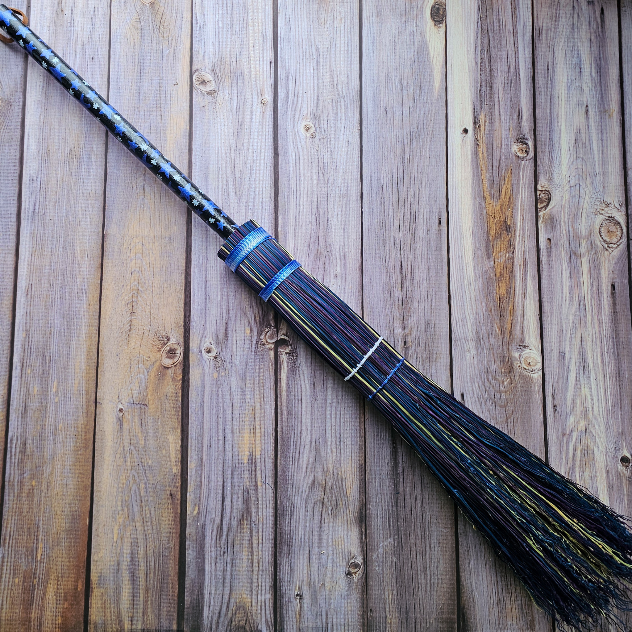 Hand Painted Decorative Round Broom, 26" Handmade Witches Besom