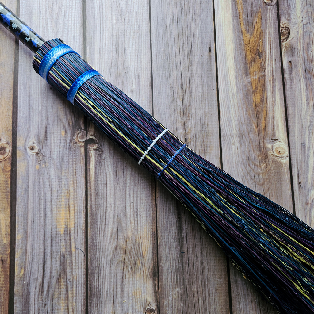 Hand Painted Decorative Round Broom, 26" Handmade Witches Besom
