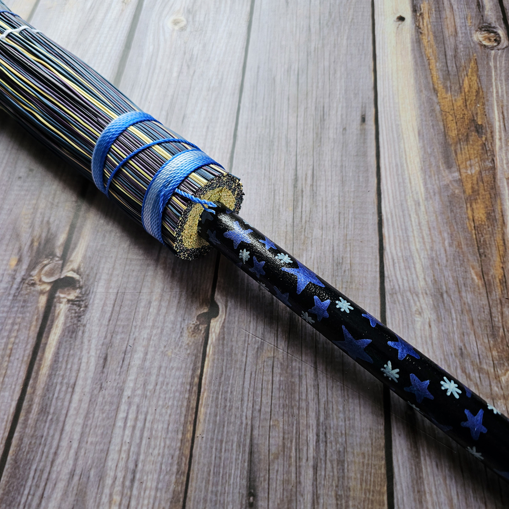 Hand Painted Decorative Round Broom, 26" Handmade Witches Besom