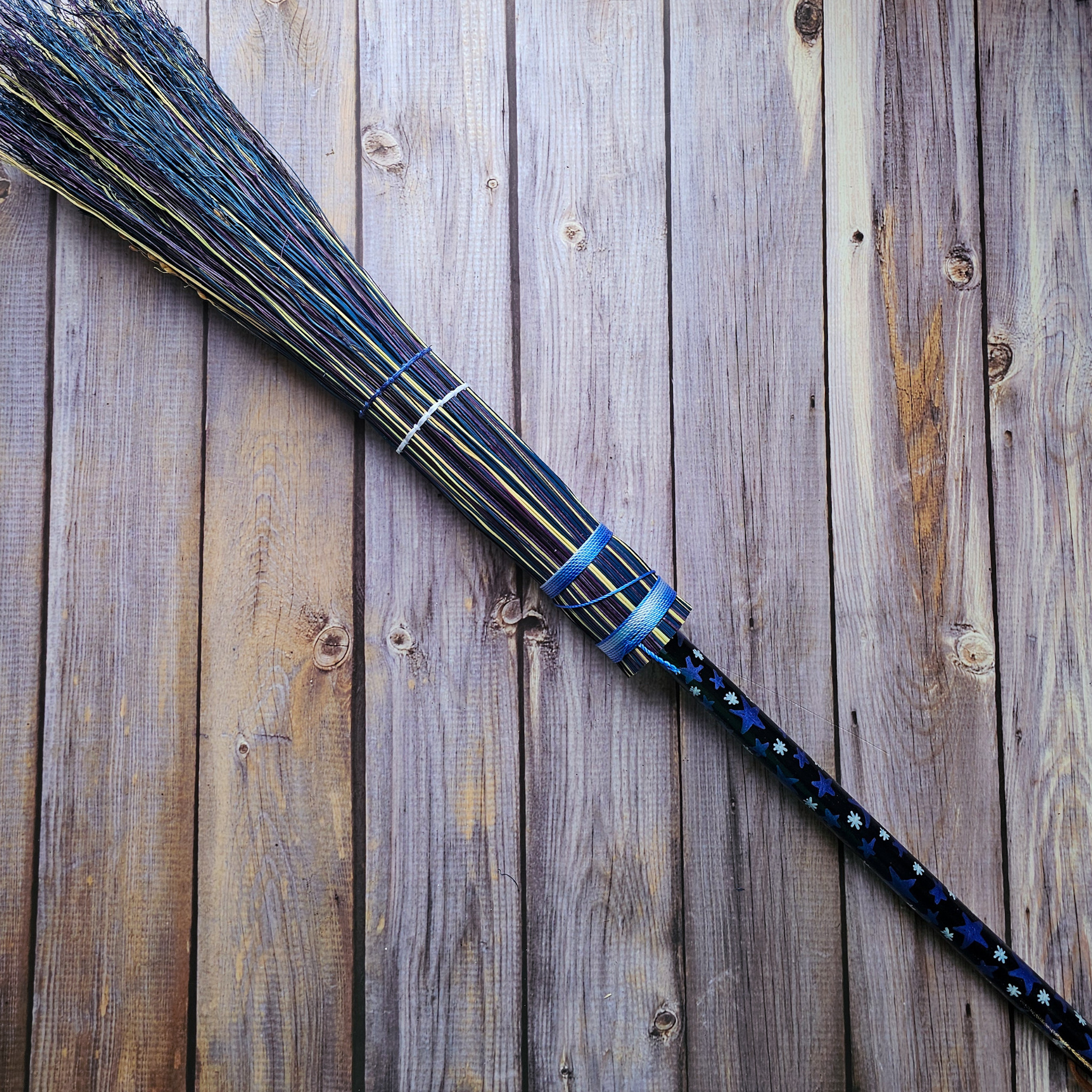 Hand Painted Decorative Round Broom, 26" Handmade Witches Besom