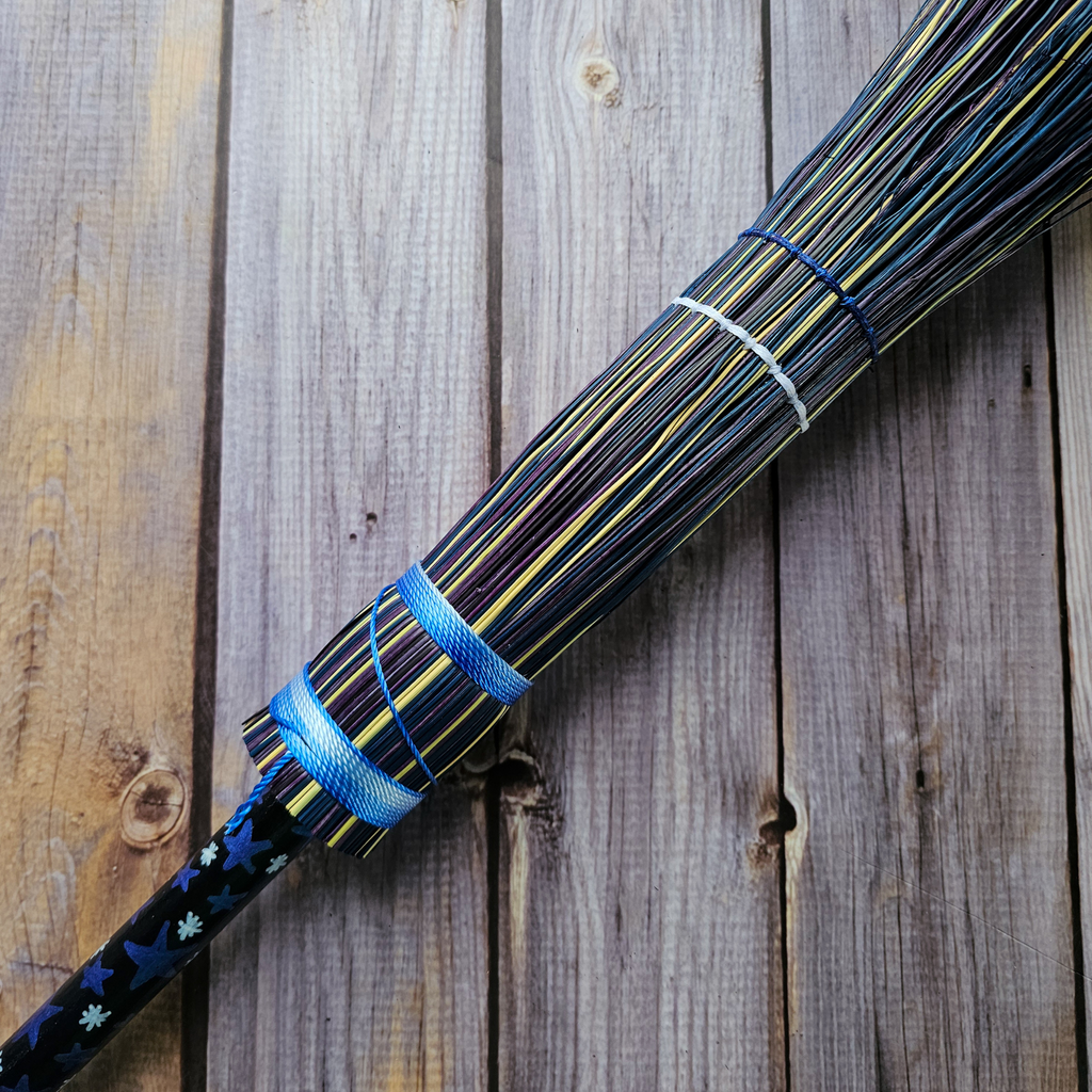 Hand Painted Decorative Round Broom, 26" Handmade Witches Besom